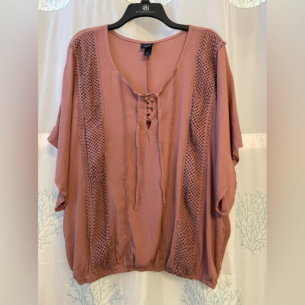 Daytrip Lace-Up Blouse in Dusty Rose